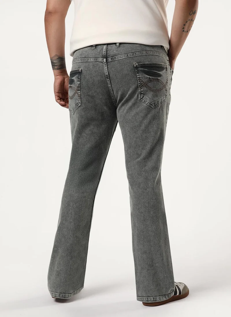Urbano Fashion  Urbano Plus Men's Light Grey Bootcut Fit Mid Rise Acid Wash Jeans Stretchable for Men | Best Price UAE